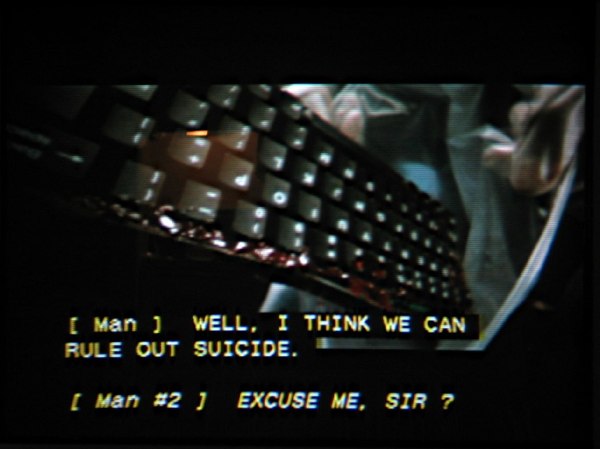 &lsquo;Gattaca,&rsquo; correctly: [&nbsp;Man&nbsp;]:&nbsp;&nbsp;WELL, I THINK WE CAN RULE OUT SUICIDE. &para; [&nbsp;Man #2&nbsp;]&nbsp;&nbsp;EXCLUSE ME, SIR?